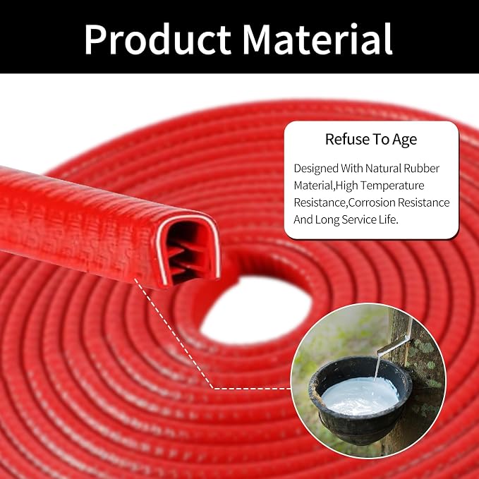 Car Door Edge Guards, 16Ft Rubber Seal Car Door Edge Trim, U Shape Door Edge Protector Guard, Aluminum Weather Proofing Automotive Door Edge Molding, Protection for Most Cars (Red)