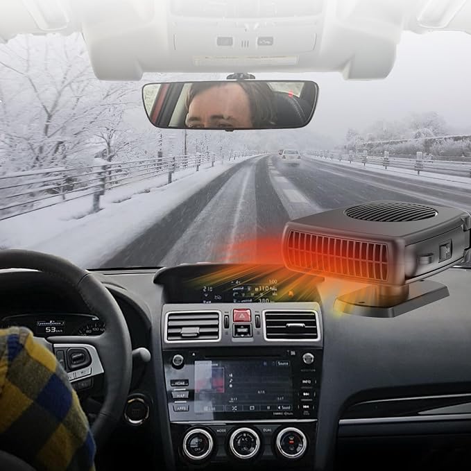 200W Car Heater, 12V Auto Part Vehicle Heater That Plugs into Cigarette Lighter, Portable Car Heaters and Defroster Windshield Defogger, Heaters for Vehicles with 360 Degree Rotary Base