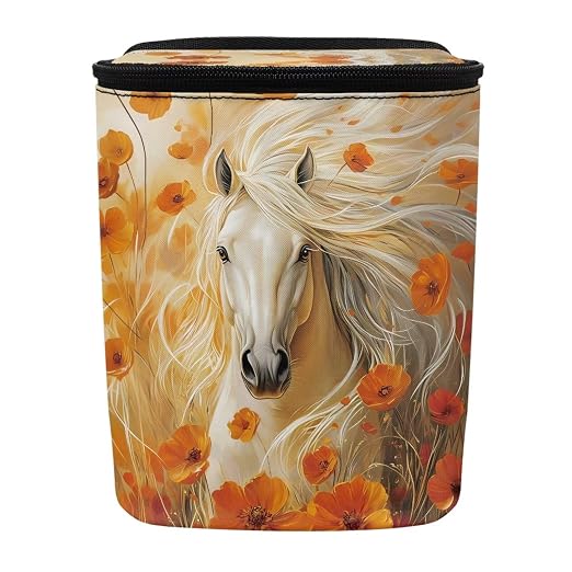 Horse Floral Print Car Trash Can with Lid, Leak Proof Auto Trash Bag Hanging Vehicle Garbage Can Multipurpose Storage Container for Back Seat Road Trip