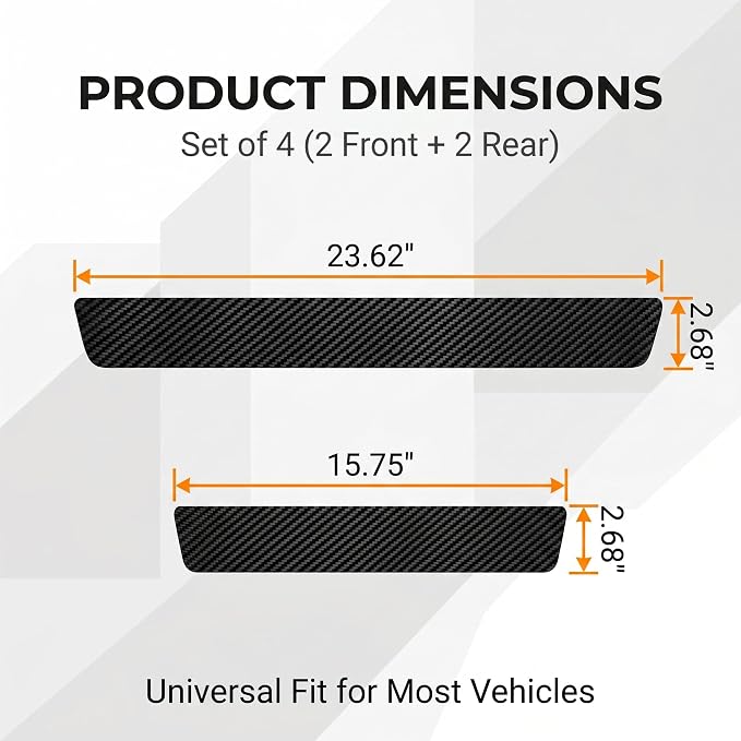 4 PCS Car Door Sill Protectors, Carbon Fiber Anti-Scratch Waterproof Threshold Guard Stickers, Front Rear Entry Scuff Protective Cover, Universal for Most Cars SUVs Trucks (Black)