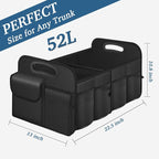 Trunk Organizer, Collapsible Waterproof car Trunk Organizer for SUVs & Sedans, Car Storage Organizers with Reinforced Handles, Car Accessories for Women and Men, 2 Compartments, 52L, Black
