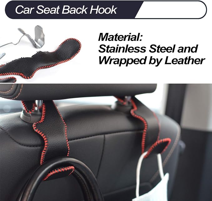 Car Seat Headrest Hooks for Car Back Seat Organizer Hanger Storage Hook Holder for Car SUV Organization Purse Shopping Groceries Bag Handbag, Black & Red, 2 Pack