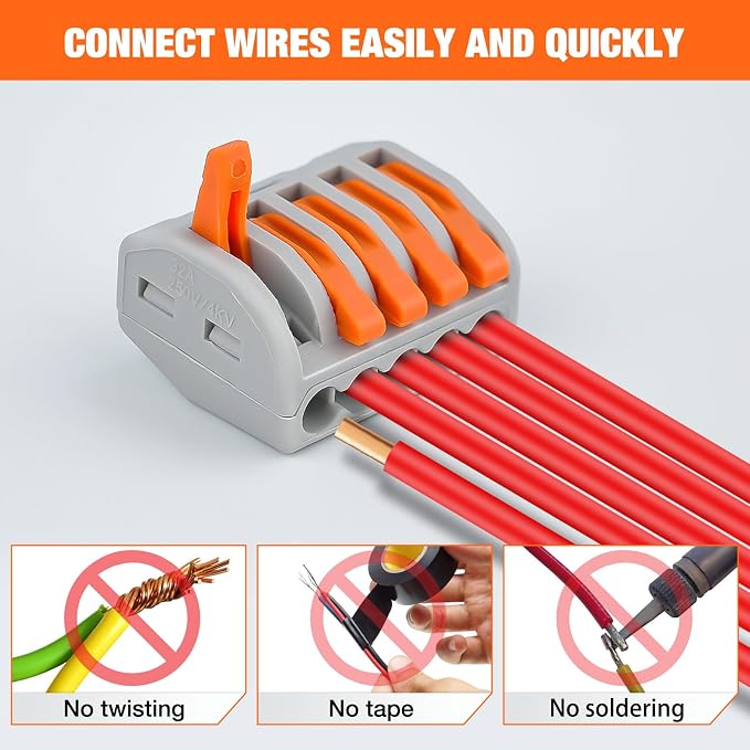 115PCS Lever Wire Connectors Nuts Kit 28-12AWG Inline Electrical Terminal 2 3 4 5 Port Assortment Quick Disconnect Push in Wires Connectors for Solid Stranded Wiring Projects