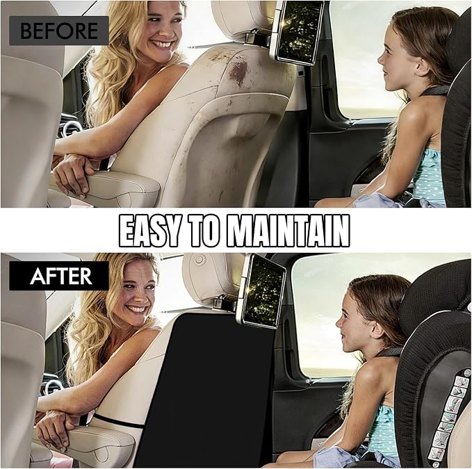 2PCS Kick Mats Back Seat Protector for Kids, Waterproof Oxford Cloth Car Back of Seat Protector, Seatback Cover for Car Front Seats, Protection Against Dirt Dust Mud Scratches (Black)