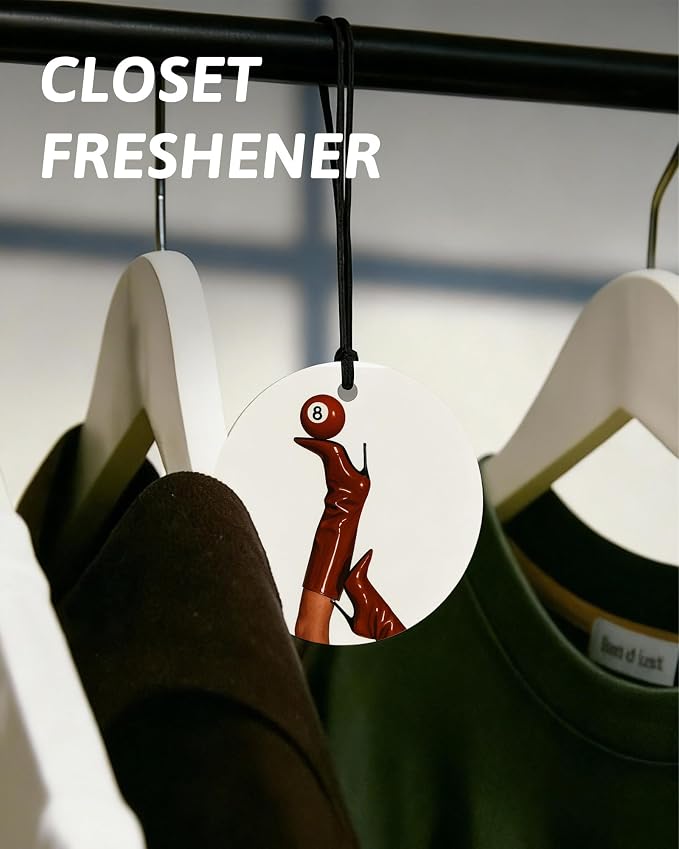 Funky Red Cheetah Orange Car Air Freshener 4 Pcs, Girly Leopard Star Lucky 8 Ball Round Hanging Air Freshener for Cars Closet Drawer Books, Red Cheetah Car Accessories Mirror Decor for Women