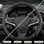 Customized Auto Car Steering Wheel Cover for Chevy Silverado,Tahoe,Equinox,Traverse,Trailblazer,Colorado(Diamond Quilted-Black+Gray-Standard Size)