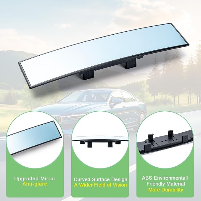 Car Rear View Mirrors，Universal 11.81'' Anti-glare Panoramic Rear Mirror | Cars Accessory, Convex Interior Mirror Reduces Blind Spot, for Cars,SUVs,Trucks, Various Kinds Vehicles