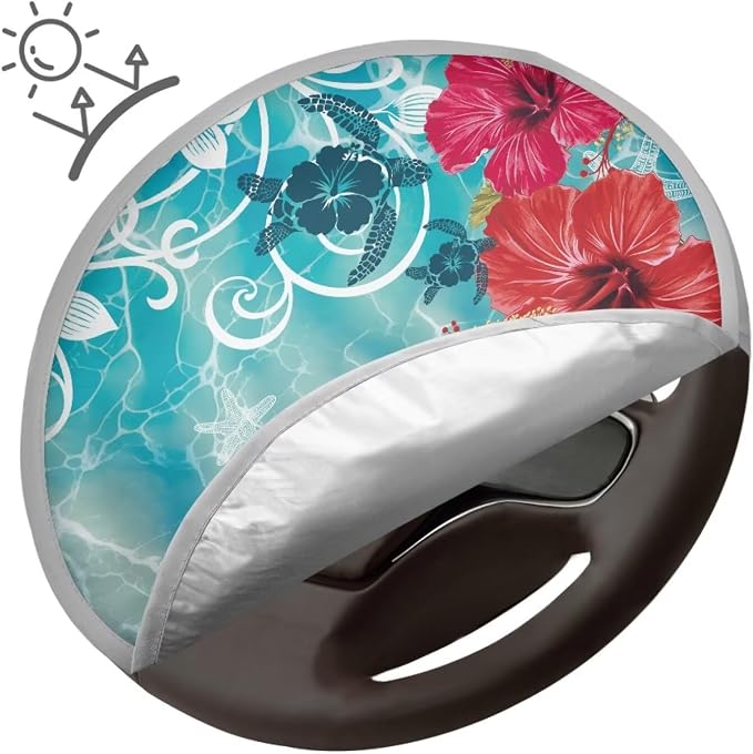 Hibiscus Turtle Steering Wheel Cover Sunshade Auto Interior Protector Easy Installation Steering Wheel Cover Sun Shade for UV Protection Universal Vehicle Accessories