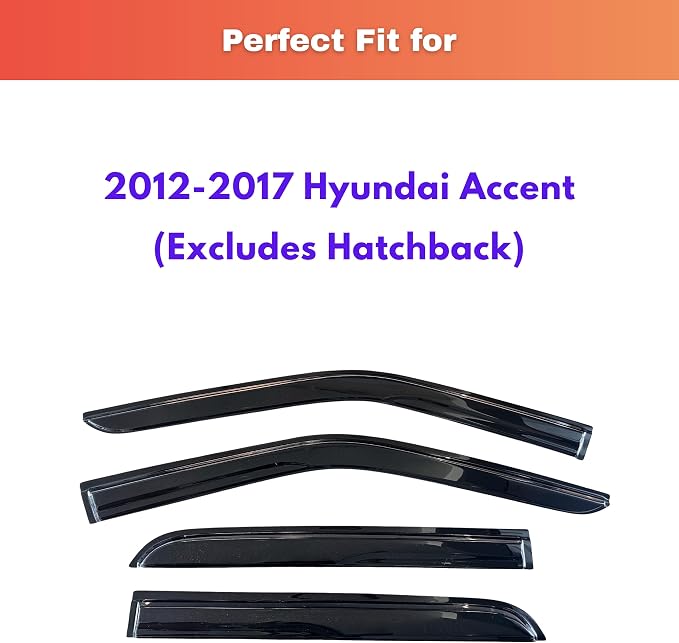 KPY Rain Guards Fit for 2012-2017 Hyundai Accent, Out-Channel Window Visors Vent Wind Deflectors 4PC, Car Accessories for 12-17 Accent (Excludes Hatchback)