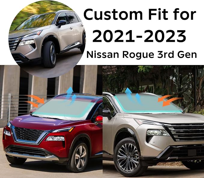 for Rogue Windshield Sun Shade Sunshade Foldable for Nissan Rogue 2014-2020 Windshield Cover Sun Visor Custom Fit for 2021-2023 Nissan Rogue 3rd Gen Accessories Blocks UV Rays Protector