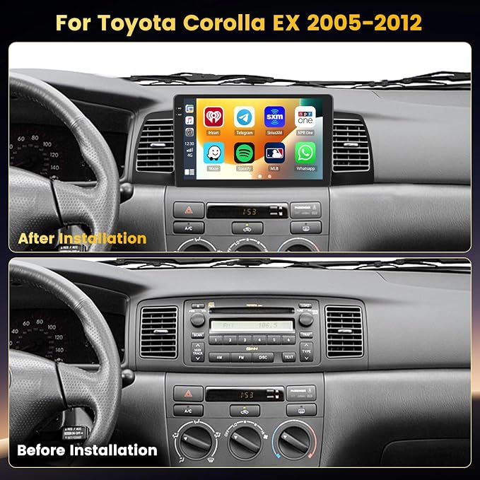 4+64GB Android 15 Car Stereo for Toyota Corolla EX 2005-2012 Wireless Carplay Android Auto, 9 Inch Incell Touch Screen Car Stereo with GPS, Backup Camera, Bluetooth, FM/RDS, EQ, WiFi, SWC