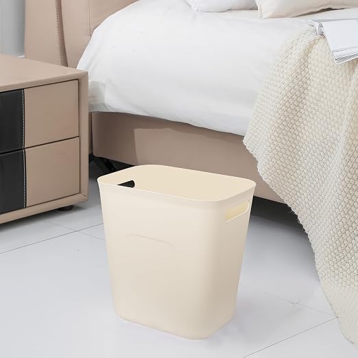 Plastic Small Bathroom Trash Can Wastebasket, 3.5 Gallon, Beige, 2 Pack | Compact Sturdy Garbage Can for Bathroom, Laundry Room, Kitchen, Office, Kids Room, Dorm, Durable, Easy to Clean
