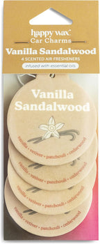 Vanilla Sandalwood Car Charms 4-Pack - Scent Notes: Vanilla, Vetiver, Patchouli and Cedarwood