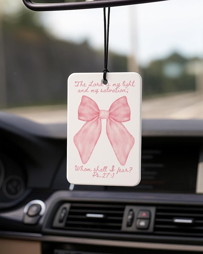 Coquette Pink Christian Car Air Freshener 4 Pcs Coconut Scented, Faith Based Girly Car Accessories Mirror Decor for Women, Religious Floral Hanging Air Freshener for Cars Closet Drawer Books
