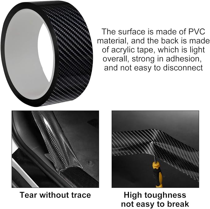 Car Door Edge Guards Carbon Fiber, 5D Gloss Black Vinyl Automotive Entry Sill Protector Wrap Film, Universal Self-Adhesive Auto Door Trim Strips Anti-Collision (33Ft x 2In)