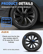 Hubcap Wheel Covers Hub Caps 15 Inch Set of 4 Black & Silver Universal Wheel Rim Cover R15 Stylish Car Decor Wheel Covers for Toyota Camry Nissan Mazda (black-11, 15 inch)