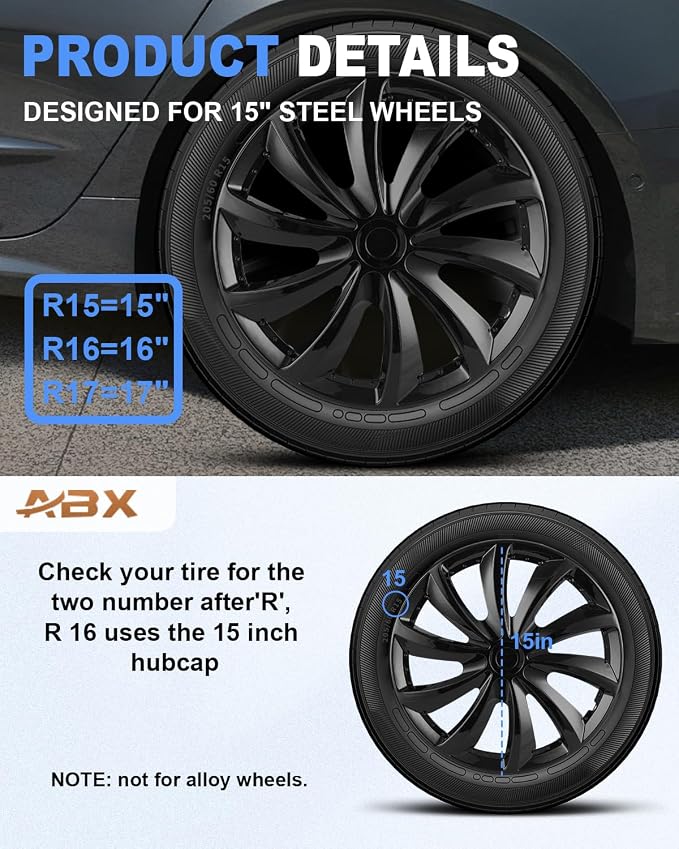 Hubcap Wheel Covers Hub Caps 15 Inch Set of 4 Black & Silver Universal Wheel Rim Cover R15 Stylish Car Decor Wheel Covers for Toyota Camry Nissan Mazda (black-11, 15 inch)