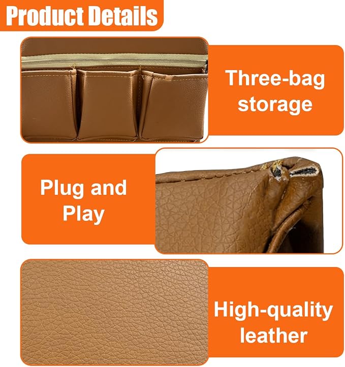 Car Window Armrest Storage Box, Leather Car Side Door Armrest Organizer Storage Bag with Multiple Pockets, Universal Comfortable Elbow Rest Pad Cushion for Auto Interior Accessories (Brown)