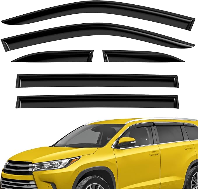 Extra Durable Window Deflectors Tape-On Window Visors Rain Guards Fit for Toyota Highlander 2014-2019, Sun Visors, Wind Vent for Shades, Exterior Car Accessories - 6pcs. AG0226