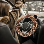 Fluffy Car Steering Wheel Cover, Leopard Fuzzy Vehicle Wheel Cover for Women Non-Slip Furry Warm Steering Wheel Protector with Cute Ears, Car Accessories 15 inch Universal Fit Auto, Suvs, Truck
