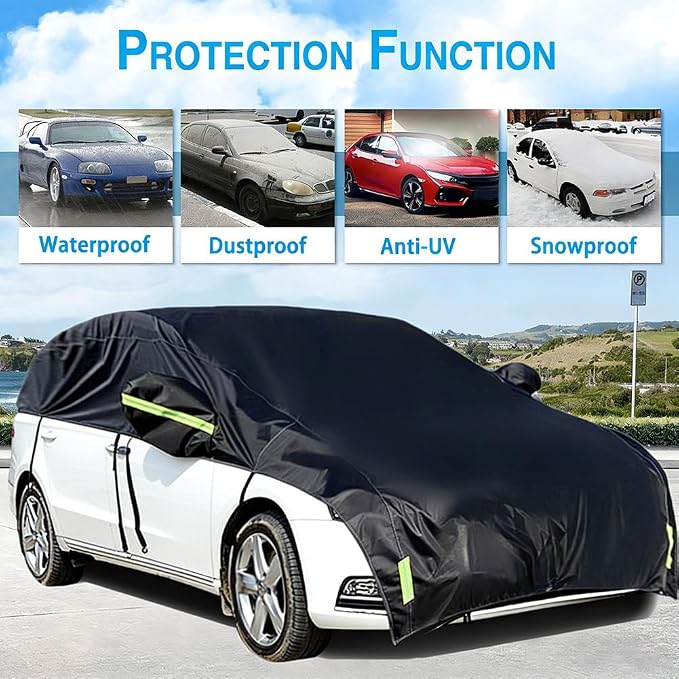 Half Car Cover All Weather Car Body Cover for All Season Sunshade Cover Snow Cover Waterproof 210D Polyester with Cotton (Fit MPV/SUV)