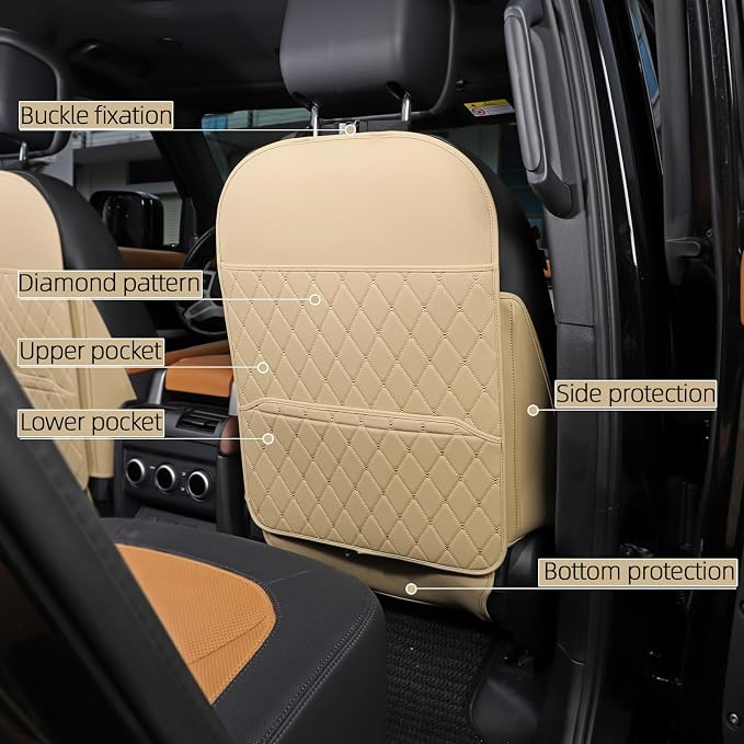 Seat Back Protector,Shields Seat Backs from Kicks and Adds Storage | kick mats back seat protector easy to install and clean, well-crafted, sturdy, durable and stylish.2 Pack