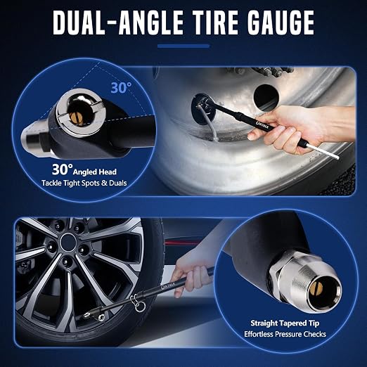 2-Pack Heavy Duty Dual Head Tire Pressure Gauge (10-150 PSI, 1-10 Bar) for Semi Trucks, RVs, Cars, Motorcycles - 12 Inch