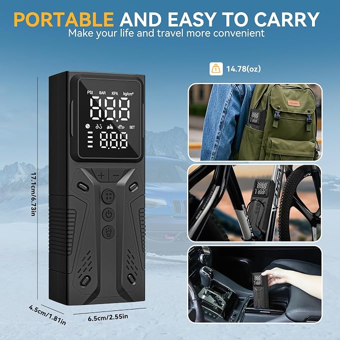 Tire Inflator Portable Air Compressor, High-Speed 150PSI Cordless Air Pump for Car Tires with Powerful Battery, Auto Shut-Off - Portable Tire Pump for Car, Bike, Motorcycle and Balls 2 (Pack)