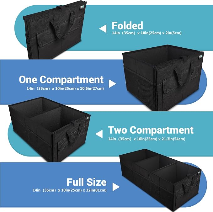 Trunk Organizer for Car, Car Organizer, 12 Pockets Trunk Organizer for SUV, Durable Oxford, Non-Slip Bottom, Trunk Storage Organizer for Sedans, Van, Jeep, Grocery, Large 3 Compartments