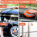 47.5" Car Wash Brush Mop Cleaning Tool with Long Handle Kit for Washing Detailing Cars Truck, SUV, RV, Trailer, Boat 2 in 1 Chenille Microfiber Sponge Duster Not Hurt Paint Scratch Free