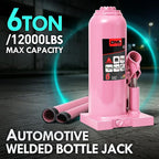 6 Tons / 12000 lbs Lifting Automotive Welded Hydraulic Bottle Jack for Car SUV Pickup Truck, Auto Repair, with Manual Handle & Carrying Storage Case, Pink