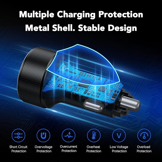 Car Charger USB C Fast Charge, 4 Port 78W Metal Car Phone Charger with Voltmeter, 2 USB-C & 2 USB-A Cigarette Lighter USB Charger Adapter for iPhone 17 16 15 Pro Max, Galaxy S26 S25, iPad