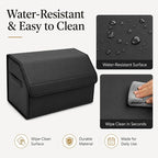 Car Trunk Organizer, Foldable Cargo Storage Box with Hook-and-Loop Lid, Suede & Faux Leather Trunk Organizer for SUV Sedan Truck, Adjustable Divider, Handles, Black, 19.7inches