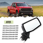 Right Passenger Side Mirror Compatible With 2019-2025 Chevy Silverado 1500 With Power Folding Heated Turn Signal Puddle Light Memory Temperature Sensor Blind Spot Chrome Replace#84898868(16Pins)