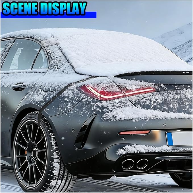 Magnetic Car Rear Windshield Cover, 54'' × 31'' Automotive Back Windscreen Snow Ice Guard Cover with 2 Elastic Hooks, Winter Universal Vehicle Window Frost Protector Accessories (White)