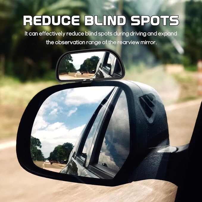 2PCS Car Blind Spot Mirror, Rectangular HD Glass Blind Spot Mirrors for Cars, 360° Adjustable Wide Angle Auto Blindspot Side Rear View Mirror, Car Accessories for SUV Truck (Screw-on, Black)