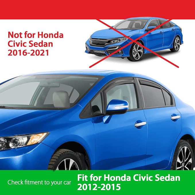 Goodyear Shatterproof in-Channel Window Deflectors for Honda Civic 2012-2015 Sedan, Rain Guards, Window Visors for Cars, Vent Deflector, Car Accessories, 4 pcs - GY007996