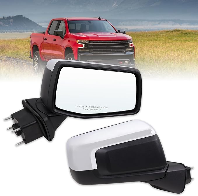 Right Passenger Side Mirror Compatible With 2019-2025 Chevy Silverado 1500 With Power Glass Manual Folding Heated Temperature Sensors Without Turn Signal Chrome Replace#GM1321583(7Pins）