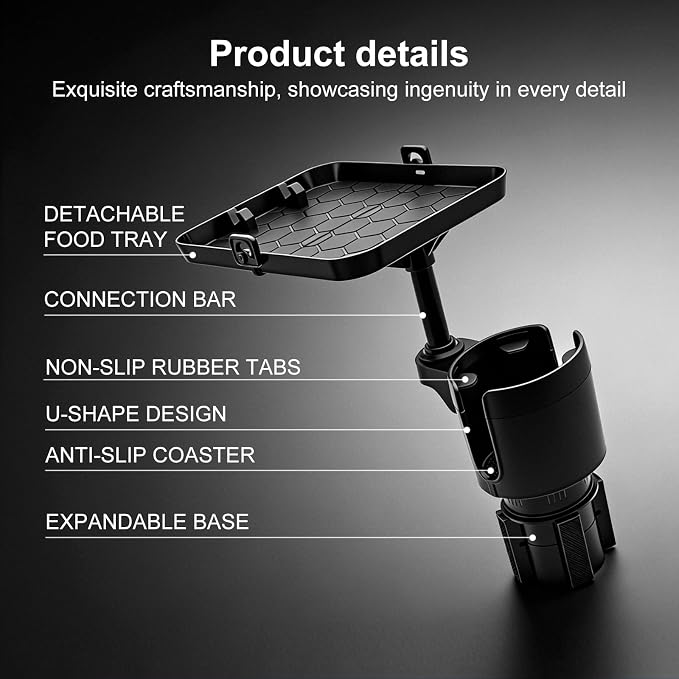 Cup Holder for Car Compatible with Tesla Model Y/3 - Car Cup Holder Tray Phone 9.5 inch Expander, Insert 16-46 Oz Bottles, Removable Car Holder Table Fit Most Car, Ideal for Travel Road Trip