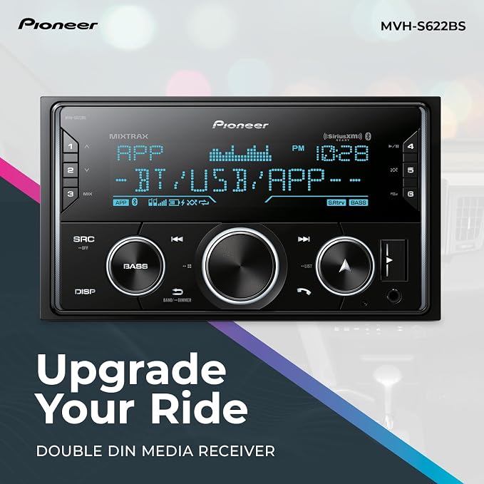 MVH-S622BS Double Din Digital Media Receiver – Bluetooth, SiriusXM, Color Change, USB, FLAC, Voice Control, 50W x 4 Output, 13-Band EQ, AM/FM Radio, Hi-Volt RCA Preouts