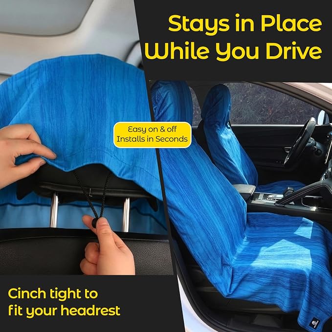 Car Seat Towel Cover - Sweat Absorbing Microfiber Towel for Car Seat After Gym, Workout & Beach - Washable Seat Protector, Universal Fit for Cars, Trucks, SUVs - Blue Ripple