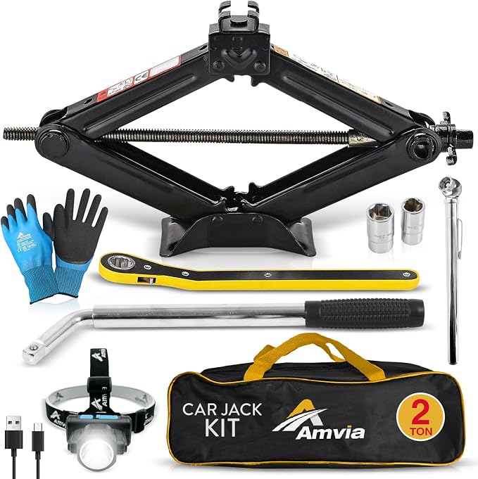 Car Jack Kit 2 Ton (4,400 lbs) | Scissor Jack for Car - Tire Jack Tool Kit | Portable, Ideal for SUV and Auto - Universal Kit with Lug Wrench | Heavy Duty Material