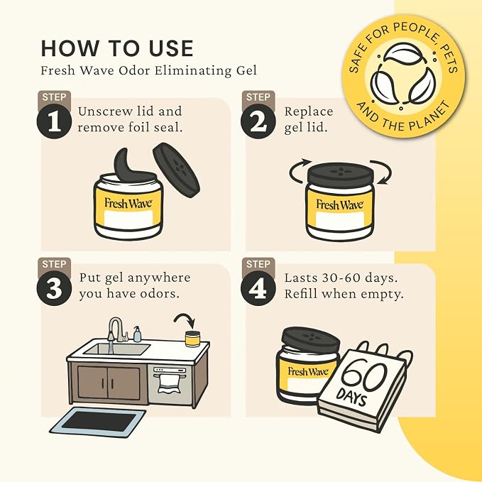 Lemon Odor Removing Gel, 15 oz. | Odor Absorbers for Home | Safer Odor Relief | Natural Plant-Based Odor Eliminator | Every 15 oz. lasts 30-60 Days | For Cooking, Trash & Pets