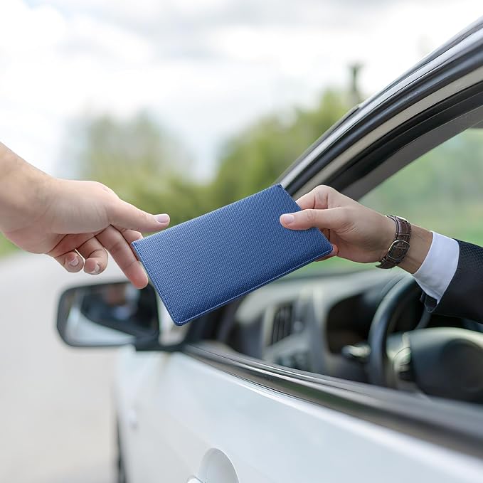 1Pack Car Registration and Insurance Holder,Car Document Holder for Cards License with Magnetic Shut,Vehicle Glove Box Car Organizer for Documents, Cards, License(Carbon Fiber Blue)