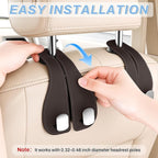 2PCS Car Purse Holder Hook, Seat Back Storage Hook, Leather-Wrapped Alloy Double Headrest Hook for Purses & Bags, Cute Car Interior Accessories for Women and Men, Brown