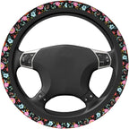 Wildflower Car Steering Wheel Cover 15 Inch Wildflower Steering Wheel Cover Anti-Slip Breathable Universal 2 Pcs Car Interior Cup Holder Pad for Men Women Multicolor Flowers