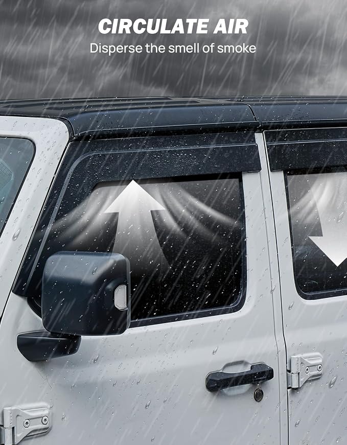 Outside Mount Rain Guards Compatible with 2018-2026 Wrangler JL JLU & Gladiator JT 4-Door, Side Window Deflectors Low-Profile Smoke Matte Style Window Vent Visors, 4 Pieces