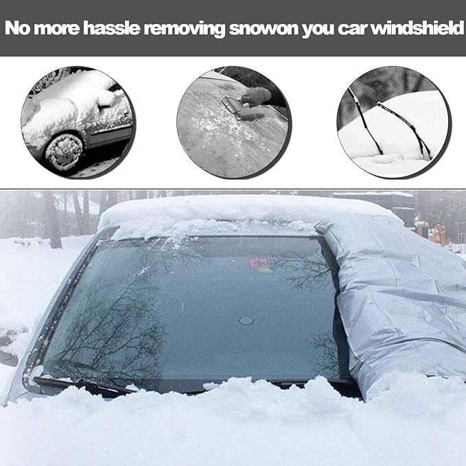 Extra Large Windshield Snow Ice Cover with Side Mirror Covers, Protects Windshield and Wipers from Weatherproof, Rain, Sun, Frost, Vehicles, Cars Trucks Vans and SUVs (94.5" x 65")