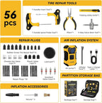 Flat Tire Repair Kit with Air Compressor, 150PSI Portable Air Pump with Auto-Stop & LED, Heavy Duty Tire Plug Kit for Car, SUV, Truck, Jeep, Motorcycle, Roadside Emergency Assistance (YELLOW)