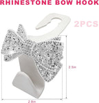 2PCS Bling Bow Car Seat Headrest Hooks, S-Type Crystal Auto Rear Seat Organizer for Handbags Purses Groceries, Cute Rhinestone Bow Seats Back Storage Hook for SUV Truck Sedan (White)